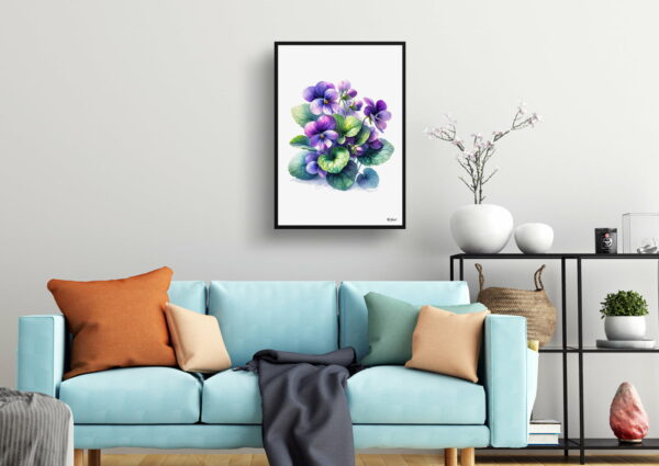 watercolour realist flowers sweet violetviola odorata living room 1