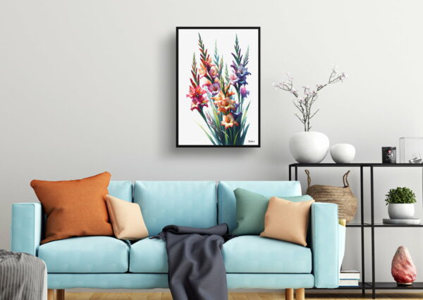 watercolour realist flowers sword liliesgladiolus living room 1