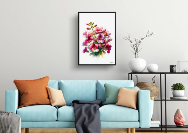 watercolour realist flowers twinspurdiascia personata living room 1