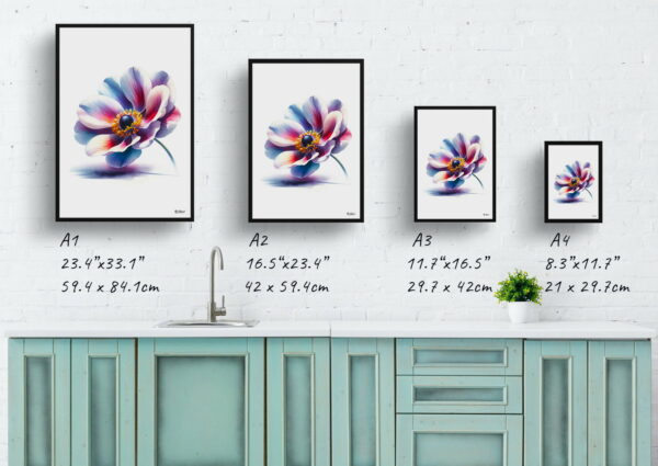 watercolour realist flowers windfloweranemone print size comparison 1