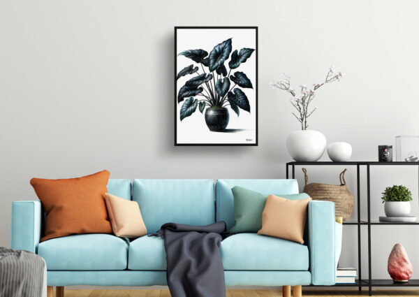 watercolour realist home plants black velvet alocasiaalocasia reginula living room 1