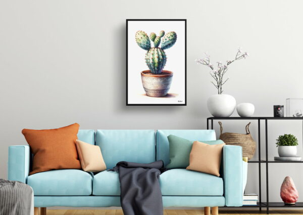 watercolour realist home plants bunny ears cactusopuntia microdasys living room 1