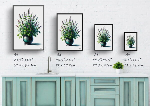 watercolour realist home plants catnipnepeta cataria print size comparison 1