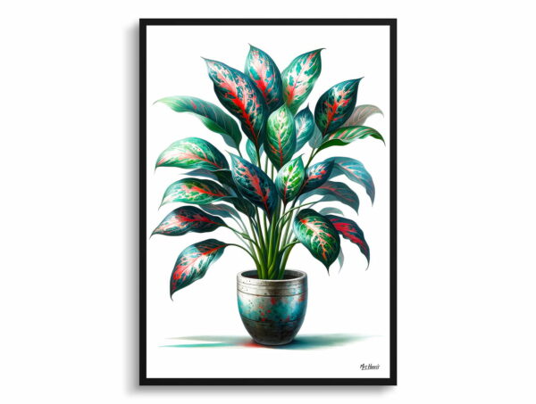 watercolour realist home plants chinese evergreenaglaonema commutatum front view 1