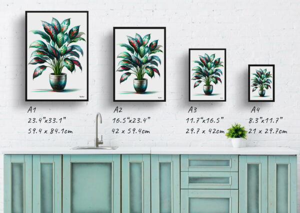 watercolour realist home plants chinese evergreenaglaonema commutatum print size comparison 1