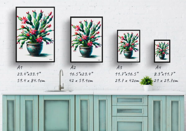 watercolour realist home plants christmas cactusschlumbergera x buckleyi print size comparison 1