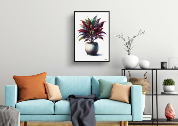 watercolour realist home plants crotoncodiaeum variegatum living room 1