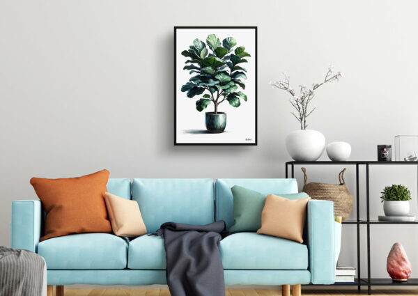 watercolour realist home plants fiddle leaf figficus lyrata living room 1