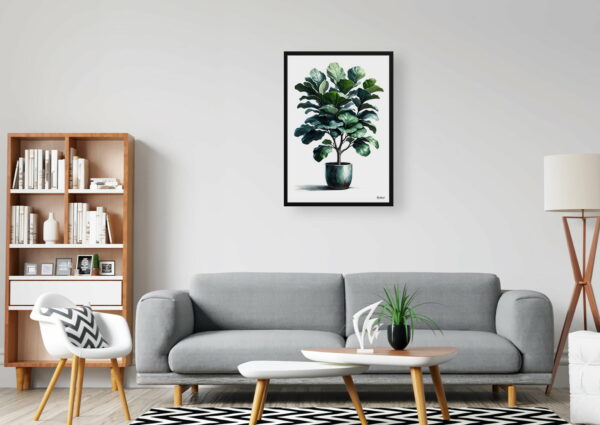 watercolour realist home plants fiddle leaf figficus lyrata office 1