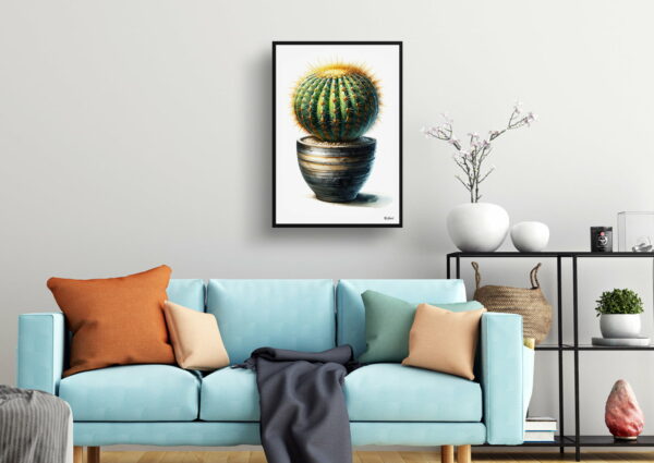 watercolour realist home plants golden barrel cactusechinocactus grusonii living room 1