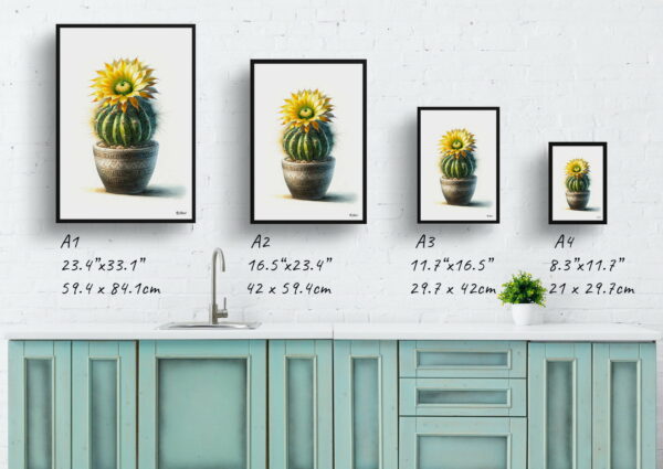 watercolour realist home plants indian head cactusparodia cactus print size comparison 1