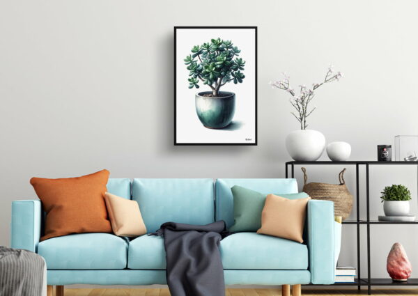 watercolour realist home plants jade plantcrassula ovata living room 1