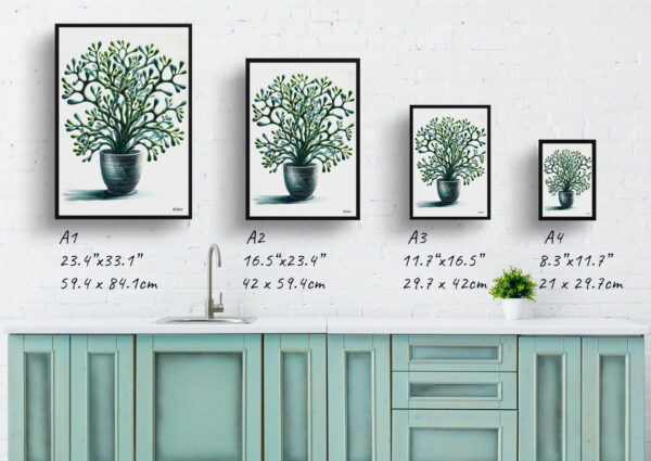 watercolour realist home plants mistletoe cactusrhipsalis baccifera print size comparison 1