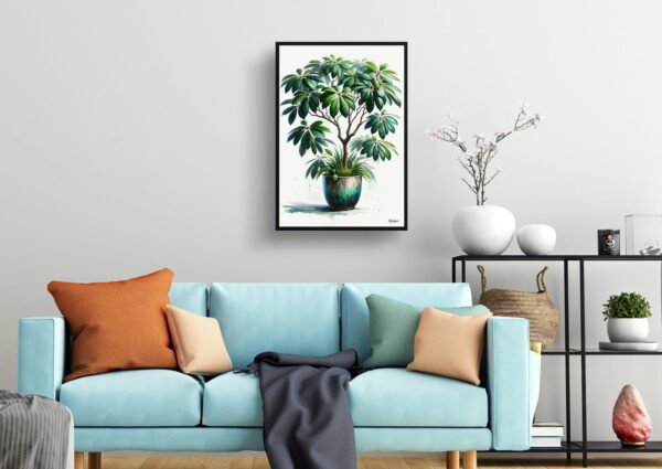 watercolour realist home plants money treeguiana chestnut living room 1