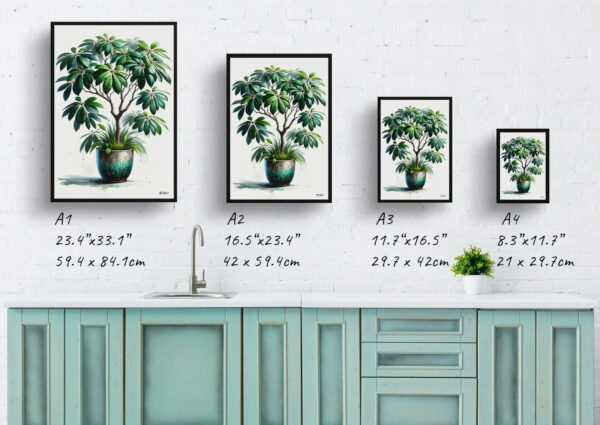 watercolour realist home plants money treeguiana chestnut print size comparison 1