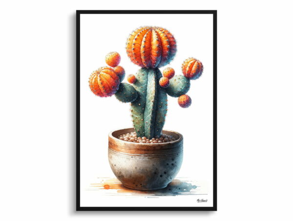 watercolour realist home plants moon cactusgymnocalycium mihanovichii front view 1