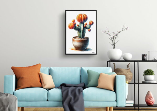 watercolour realist home plants moon cactusgymnocalycium mihanovichii living room 1