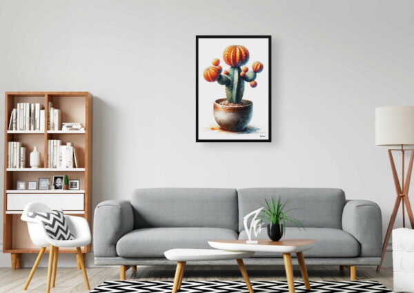 watercolour realist home plants moon cactusgymnocalycium mihanovichii office 1