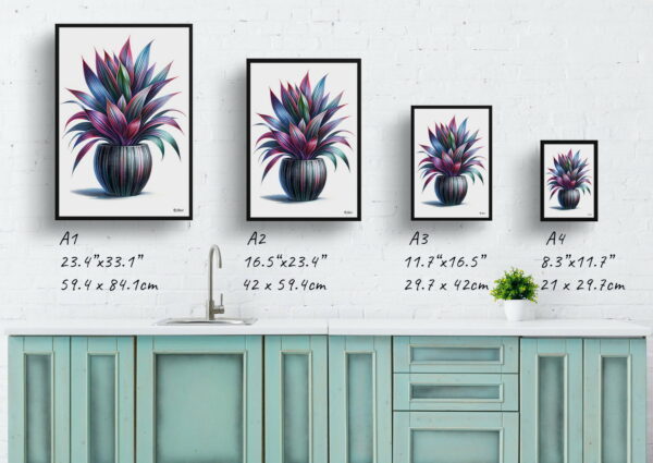 watercolour realist home plants oyster planttradescantia spathacea print size comparison 1