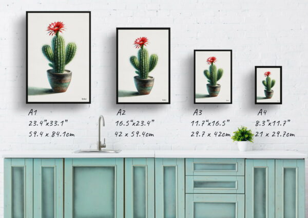 watercolour realist home plants peanut cactusechinopsis chamaecereus print size comparison 1