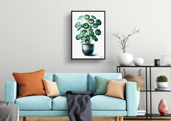 watercolour realist home plants pileapilea peperomioides living room 1