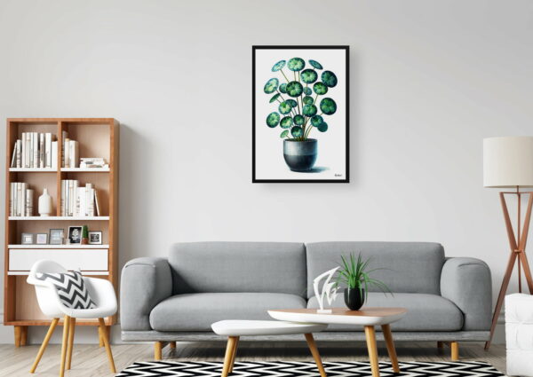 watercolour realist home plants pileapilea peperomioides office 1