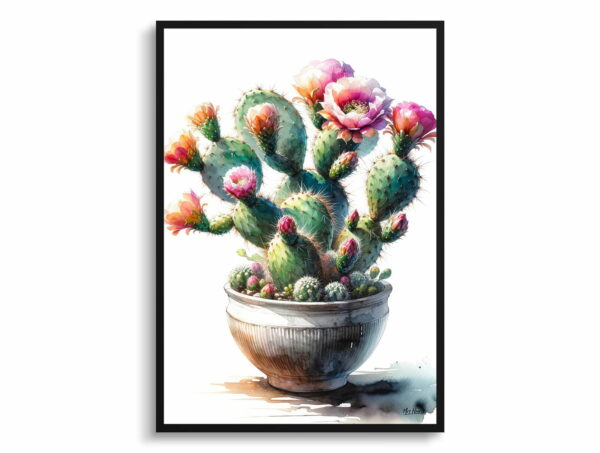 watercolour realist home plants prickly pear cactusopuntia front view 1