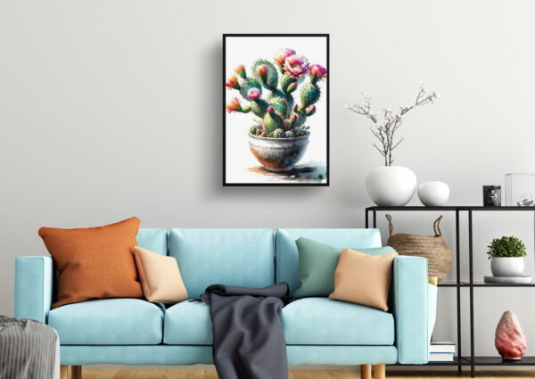 watercolour realist home plants prickly pear cactusopuntia living room 1