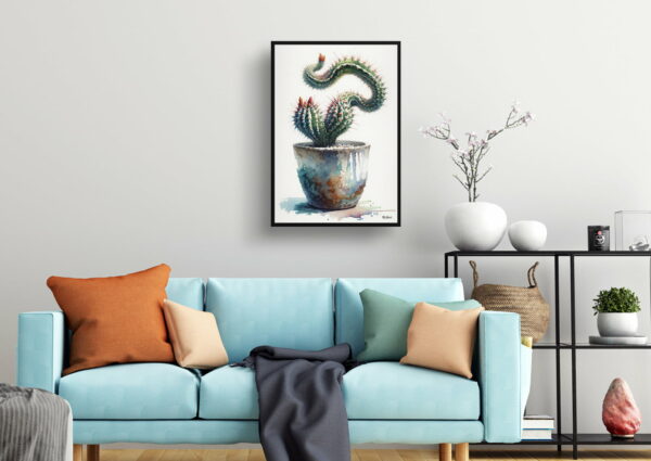 watercolour realist home plants rat tail cactusaporocactus flagelliformis living room 1