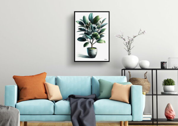 watercolour realist home plants rubber plantficus elastica living room 1