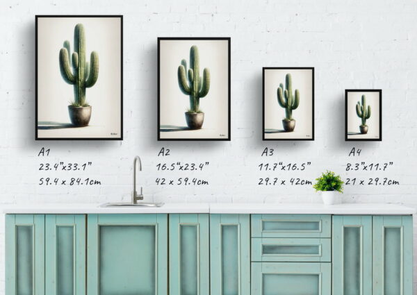 watercolour realist home plants saguaro cactuscarnegiea gigantea print size comparison 1