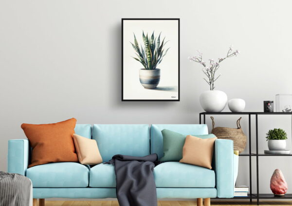 watercolour realist home plants snake plantdracaena trifasciata living room 1