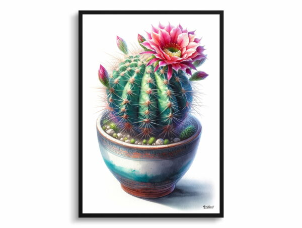 watercolour realist home plants strawberry cactusechinocereus stramineus front view 1