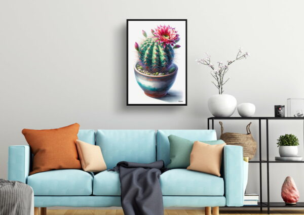 watercolour realist home plants strawberry cactusechinocereus stramineus living room 1