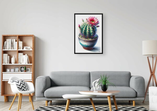 watercolour realist home plants strawberry cactusechinocereus stramineus office 1