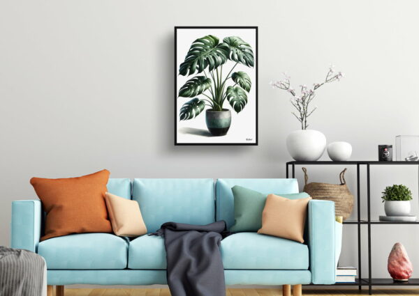 watercolour realist home plants swiss cheese plantmonstera deliciosa living room 1