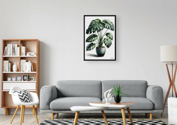 watercolour realist home plants swiss cheese plantmonstera deliciosa office 1