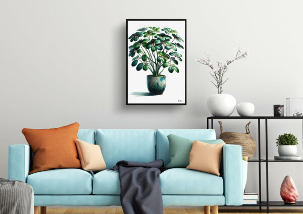 watercolour realist home plants umbrella plantschefflera actinophylla living room 1